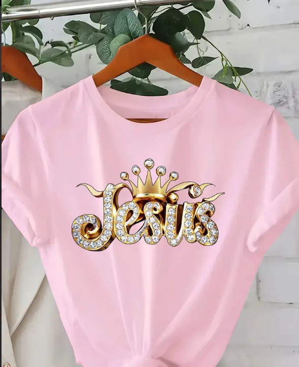 “Jesus” Crown Rhinestone Graphic Tee – Multiple colors