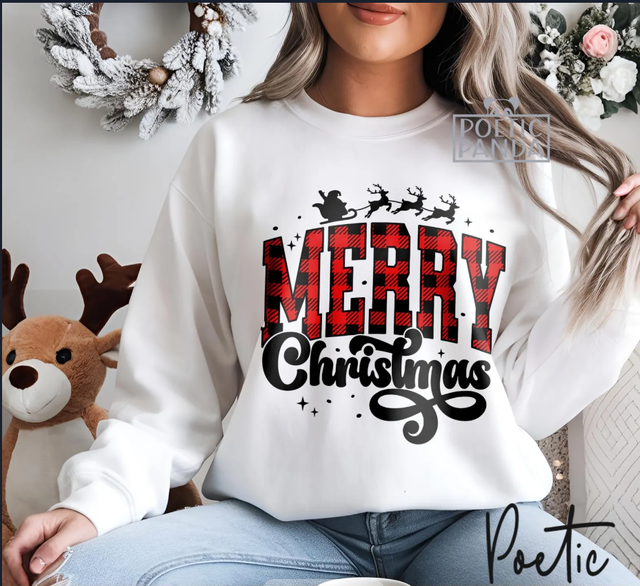 Red Plaid Merry Christmas Holiday Sweatshirt