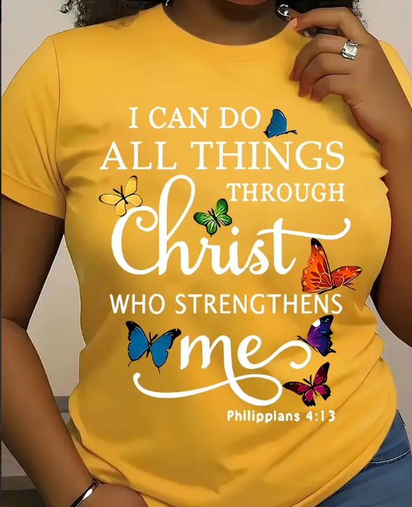 "Strength Through Christ" Butterfly Scripture Tee – Philippians 4:13