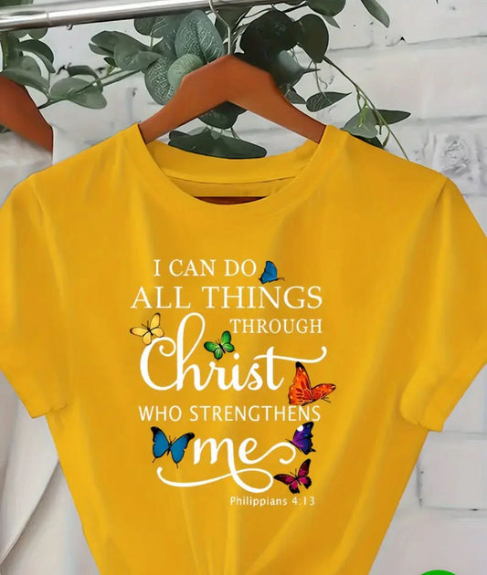 "Strength Through Christ" Butterfly Scripture Tee – Philippians 4:13