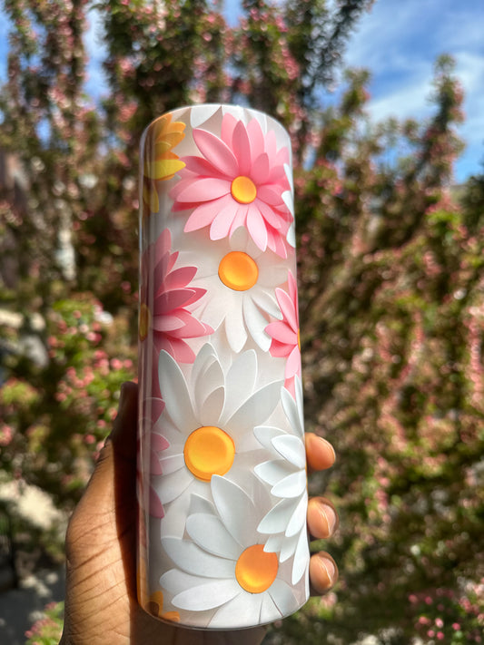 3D Pink Flower Tumbler