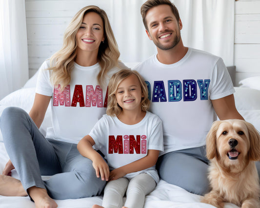 1x ( MAMA DADDY ) + 2x MINI  |  White T-Shirts