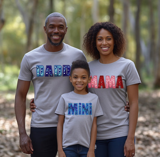 1x ( MAMA DADDY ) + 2x MINI | Grey T-Shirts