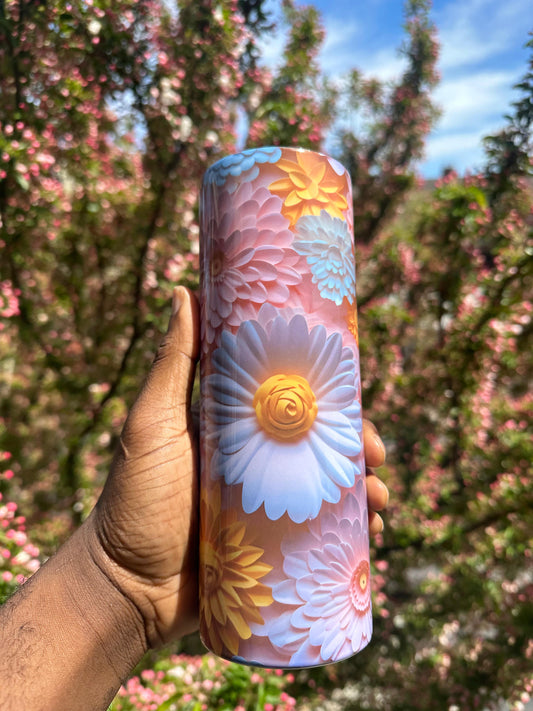 Pink and yellow flower tumbler