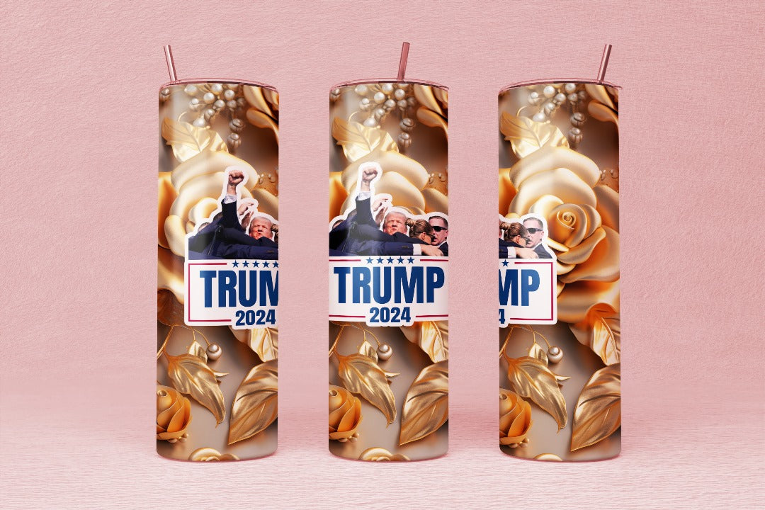 TRUMP 2024 Tumbler Gold flowers