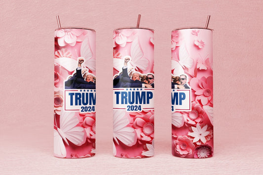 TRUMP 2024 Tumbler pink flowers/butterflies